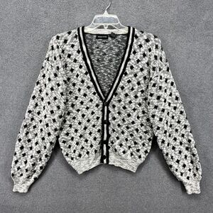 Design Studio Sweater Womens Medium Gray Black dots Cardigan Knit preppy‎